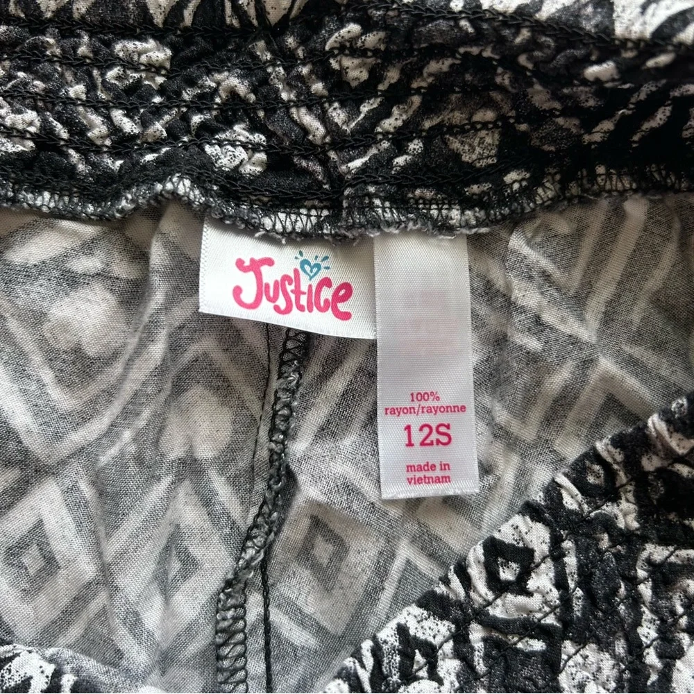 Justice Black & White Bohemian Light Weight Long Pants Size 12S